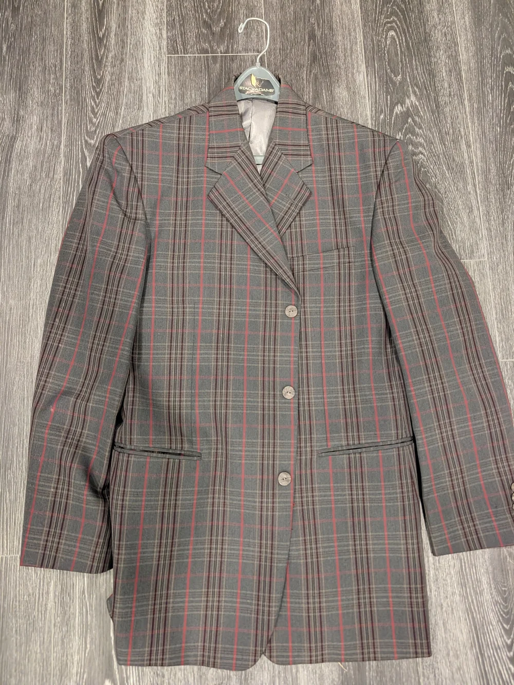 Stacy Adams Charcoal Plaid Blazer with Red Windowpane